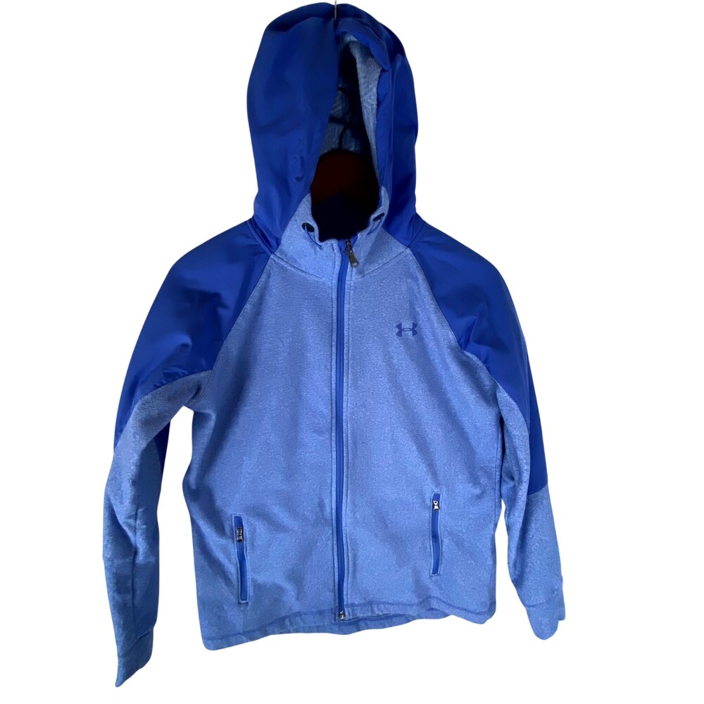 Under Armour Hooded Jacket Women's MED Blue Logo Coldgear Long Sleeve Full Zip